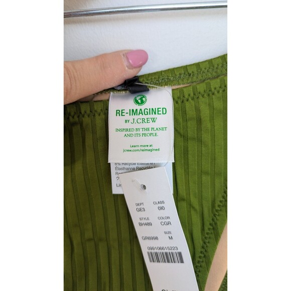 J.Crew BH489 Wide-Rib Curved-Waist Cheeky String Bikini Bottom Resort Green SZ M - Picture 10 of 16